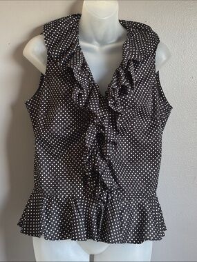 LAUREN Ralph Lauren sleeveless black & white polka dot ruffle peplum top * sz 8